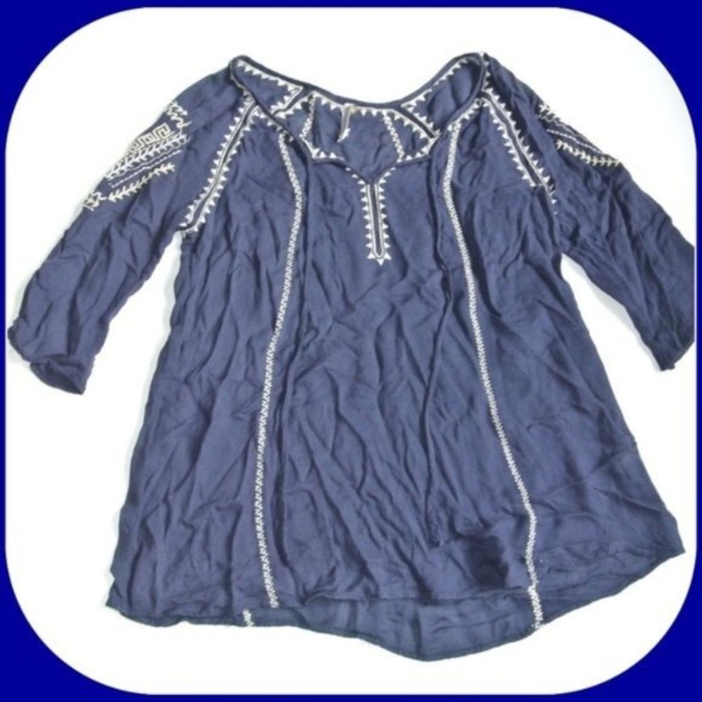 MONORENO‎  Embroidered Boho Blouse Blue M